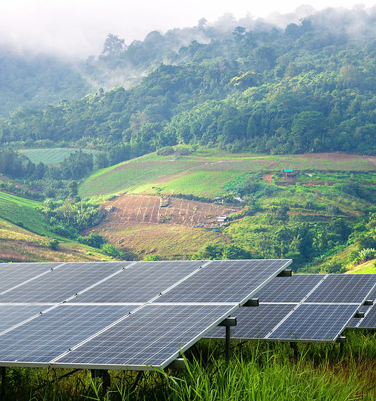 Solar panels in a mountain landscape